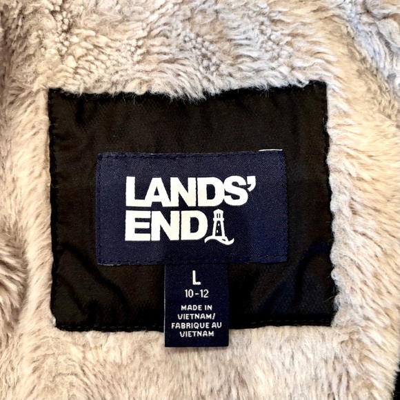 Lands’ End Parka Fleece Lined Faux Fur Hood Black Jacket Coat Snow Winter 10/12 - Picture 12 of 16